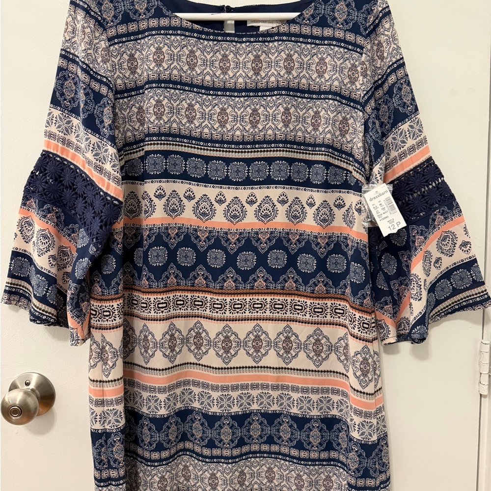 Dressbarn Navy and Pink Patterned Dress